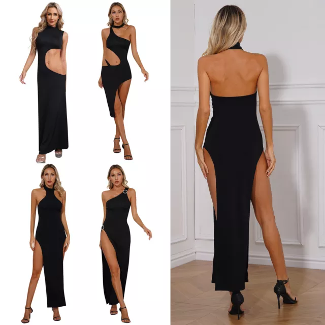 Womens Underdress Pencil Dresses Cut Out Dress High Waist Partywear Black Split