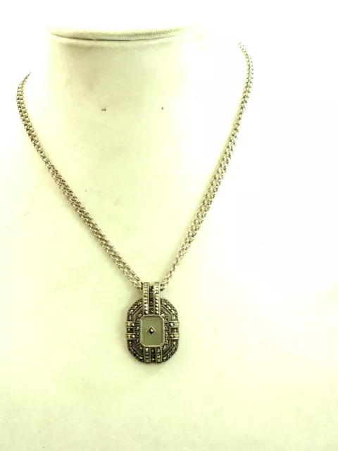 Vintage Judith Jack Marcasite and Frosted Crystal 18" Necklace Sterling Silver