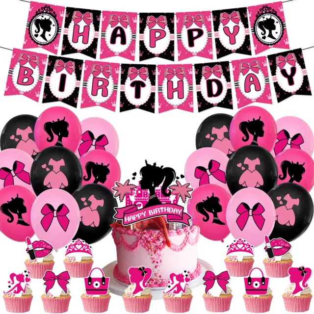 32x Barbie Geburtstag Party Dekorationen umfassen Banner Ballons Kuchen Toppers-