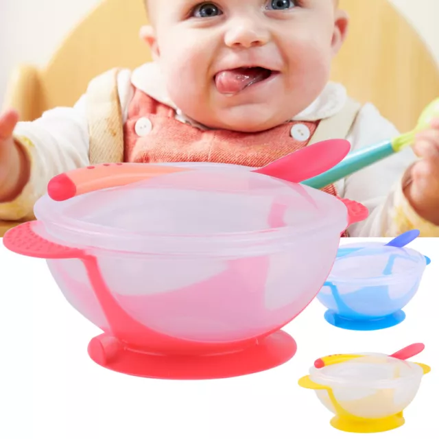 Baby Kids Self-Feeding Suction Bowl Cup Tableware Set Temperature Sensing rn