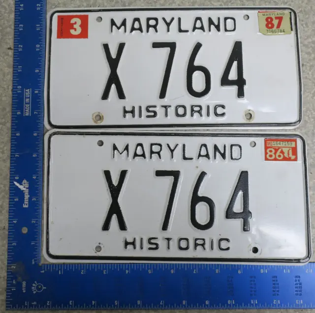 Maryland License Plate Historic Antique Car MD 1986 86 1987 87 Pair Set X 764