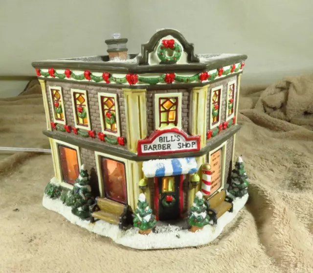 ST NICHOLAS SQUARE Christmas Village "Bill's Barber Shop" Lighted / no