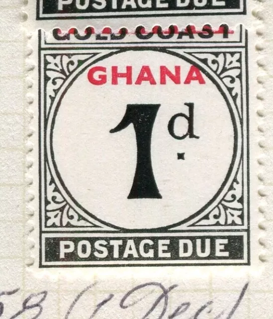 GHANA; 1958 early Postage Due issue on Gold Coast 1d. Mint hinged value