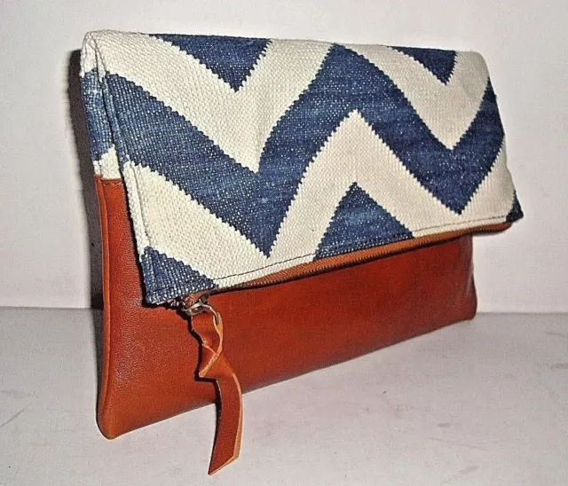 Leather With Handmade Rug Design Clutch Purse Hand Purses Leather Gift Item Bag