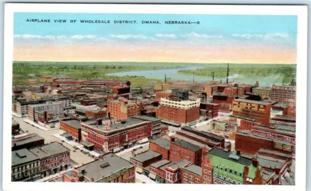 OMAHA, Nebraska  NE ~ Airplane Aerial View WHOLESALE DISTRICT ca 1920s Postcard