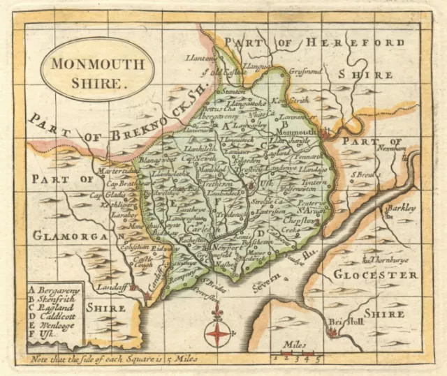 Antique county map of Monmouthshire by Francis Grose / John Seller 1783