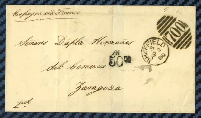 -= Lettre de SHEFFIELD (Angleterre) pour SARAGOSSE (Espagne) - 1880 =-