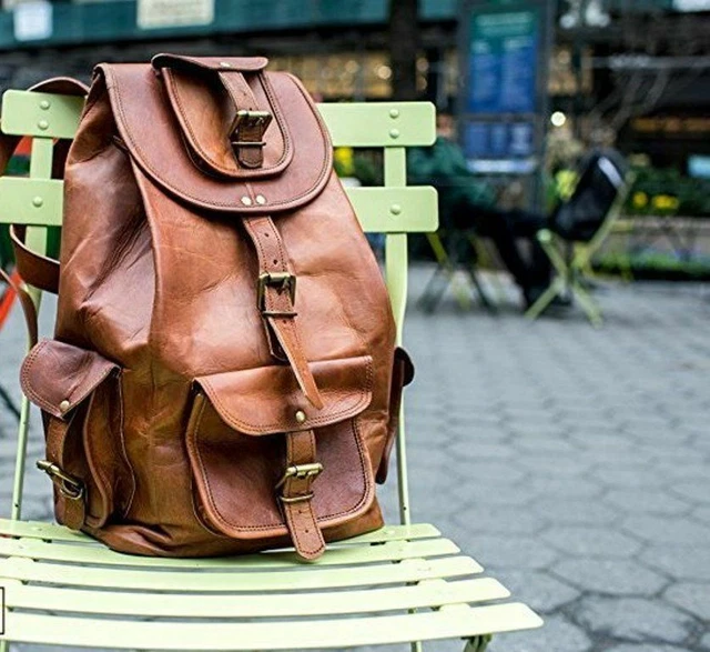 Sac à dos en cuir de chèvre véritable fait à la main, bagage de voyage, sac...