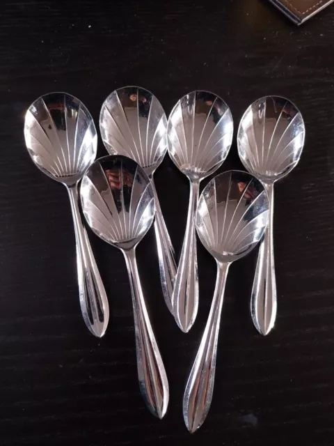 6 Silver Coloured Shell Design Fruit/desert Spoon Vintage Sheffield