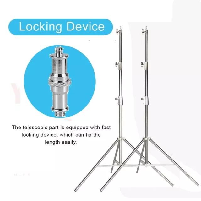 2X Edelstahl Lichtstativ Lampenstativ 2.8m mit Universal Adapter für Foto Studio