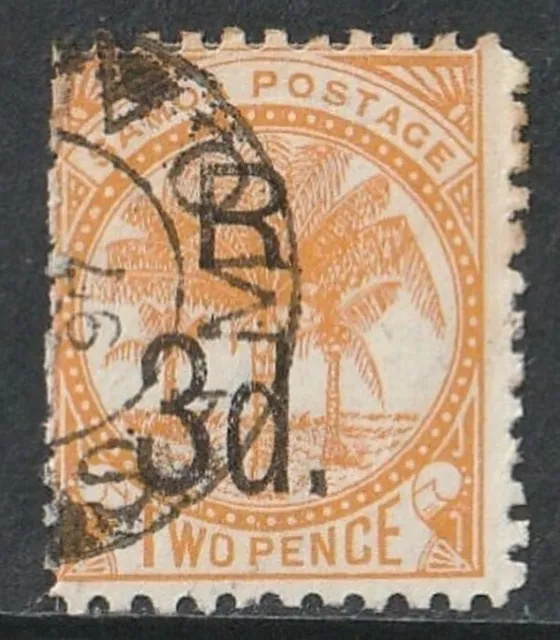 Samoa: 1895. SG76a, 3d on 2d Yellow o/prt. G/U. As photo.
