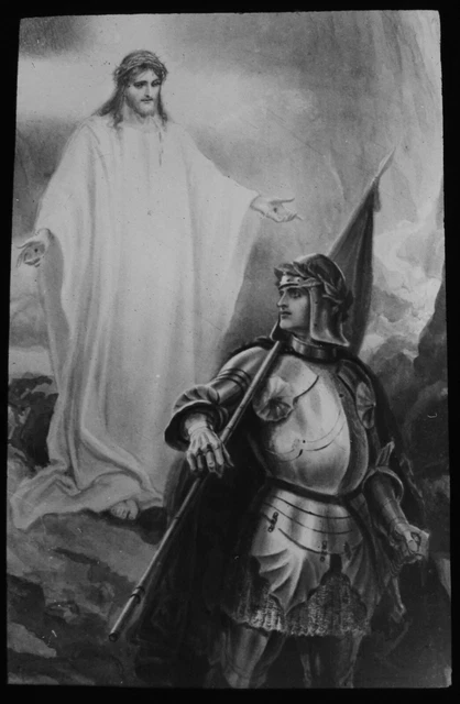 Magic Lantern Slide JESUS WITH KNIGHT HOLDING BANNER C1910 RELIGION ILLUSTRATION
