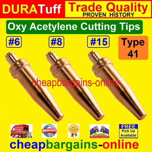 Oxy Acetylene Cutting Tips  #6 #8 #15 Gas Welding Cutting Tips 3 Tips Type 41 Hd