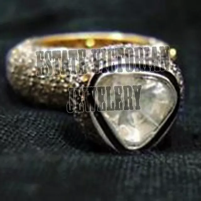 Anello vittoriano in argento con diamante a taglio antico, autentico...