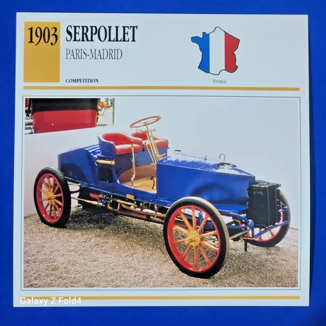 Classic Car Collectors Club Card (1992) France 1903 Serpollet Paris-Madrid