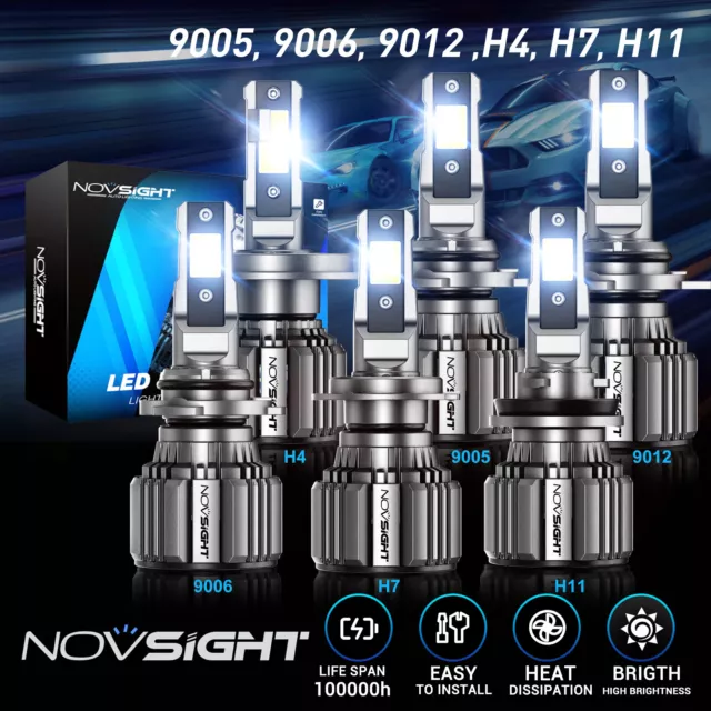 NOVSIGHT 2X 72W 9000LM LED Headlight KIT or Canbus Error Free 6500K Bulbs White