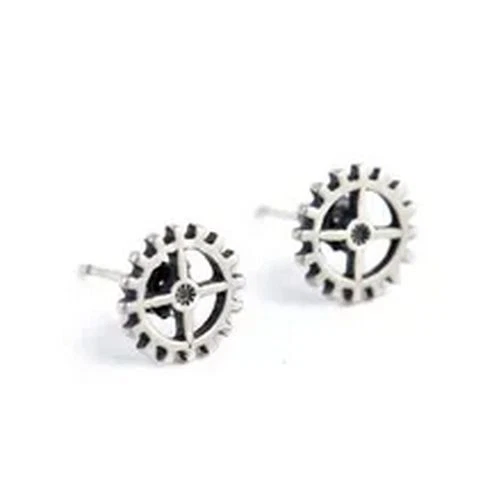 1Pair Gear Shape Stud Earrings Silver Color Earring Studs Women Men Jewelry Gift