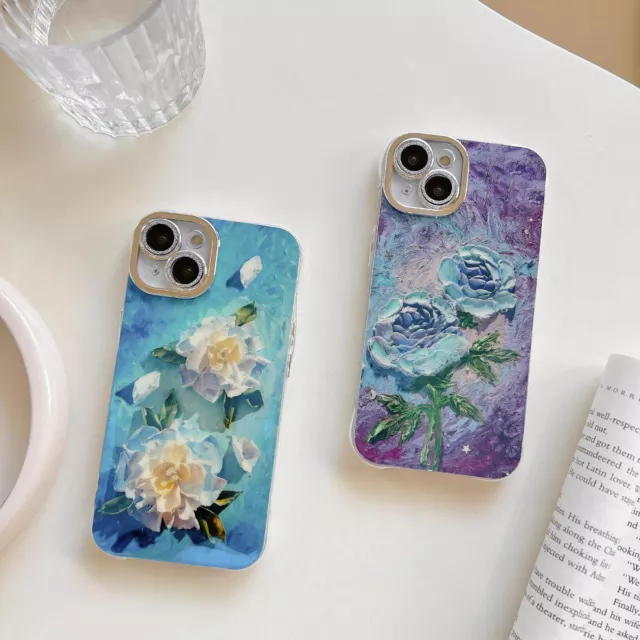 Aquamarine Background Blooming Flowers Phone Case For iPhone 15 Pro Max 14 13 12