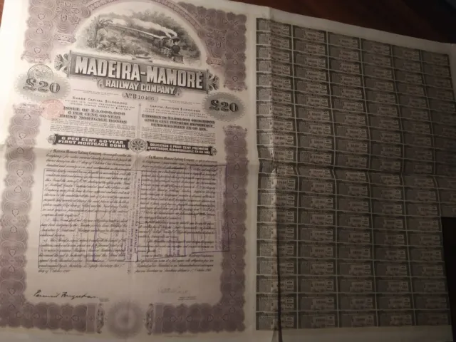 Brazilian 1910 Madeira Mamore Railway RW 20 Pounds Coupons Bond Loan Waterlow
