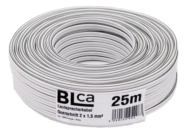 BLca 25m - 2 x 1.5mm² - Câble Audio pour Enceintes blanc - Câble HP haut-parleur