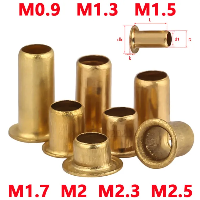 Rivetti tubolari cavi ottone M0,9 M1,3 M1,5 M1,7 M2 M2,3 M2,5 rivetti