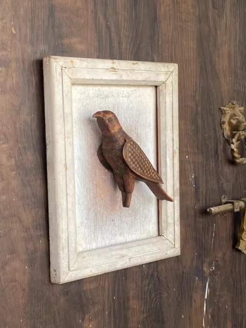 Antique Old Wood Hand Carved Bird Figure Wall Hanging White Painted Wall Frame