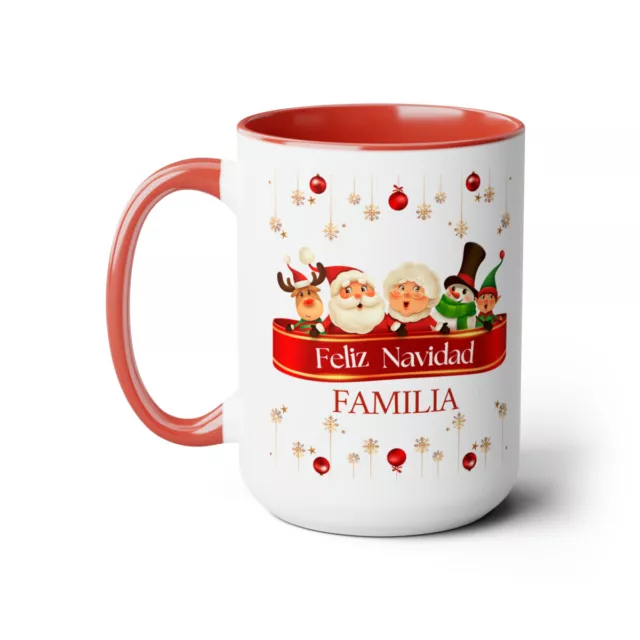 Tazas de café de dos tonos Feliz Navidad Familia Santa Claus, 15 oz