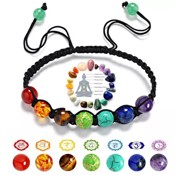 7 Chakra Healing Balance Beaded Bracelet Lava Yoga Reiki Prayer Stones Unisex