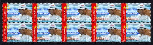 Michael Phelps 2008 Olympics Strip Of 10 Mint Vignette Stamps 4