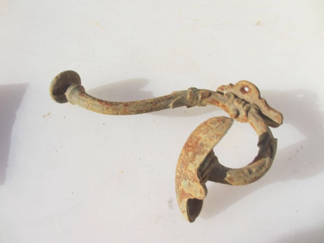 Large Antique Iron Coat Hook Hat Hanger Old French Victorian Ornate