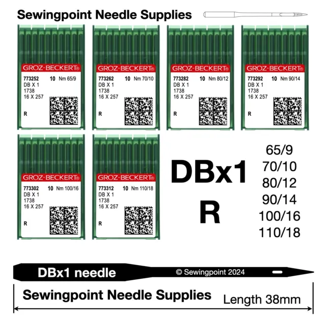 Groz Beckert Industrial Sewing Machine Needles DBx1 1738 16x257 R DB1 All Sizes