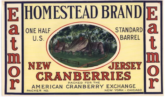 HOMESTEAD BRAND Vintage Cranberry Crate Label (1/2) New Jersey AN ORIGINAL LABEL