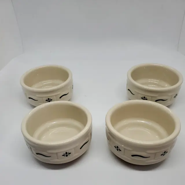 Longaberger 'Set of Four' Heritage Green Pottery Custard Cup Dishes Made in USA