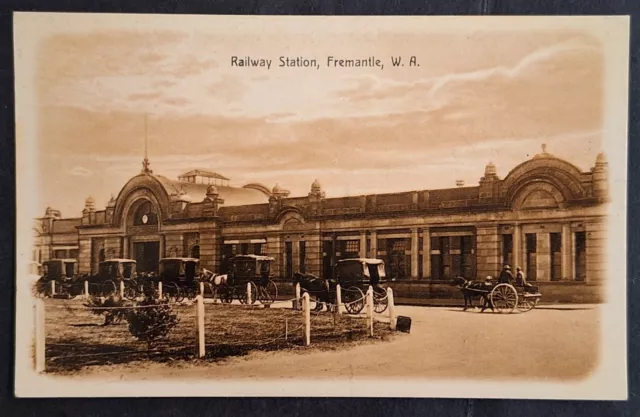 c1910 Western Australia Sepia Photo Postcard of Railway Station, Fremantle, W.A.