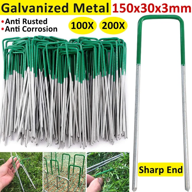 ARTIFICIAL GRASS PEGS Half Green U Pins Galvanised Steel Pegs Membrane