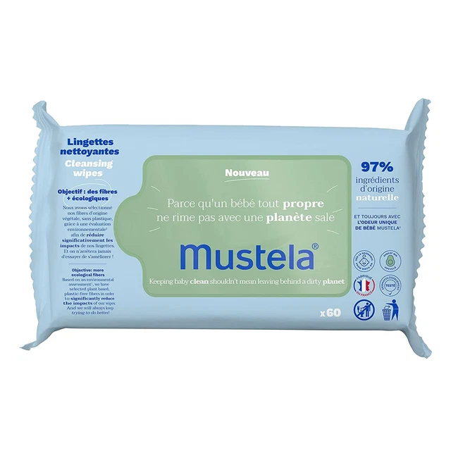 Mustela Baby Cleansing Wipes with Natural Avocado - For 60 Count (Pack of 1)