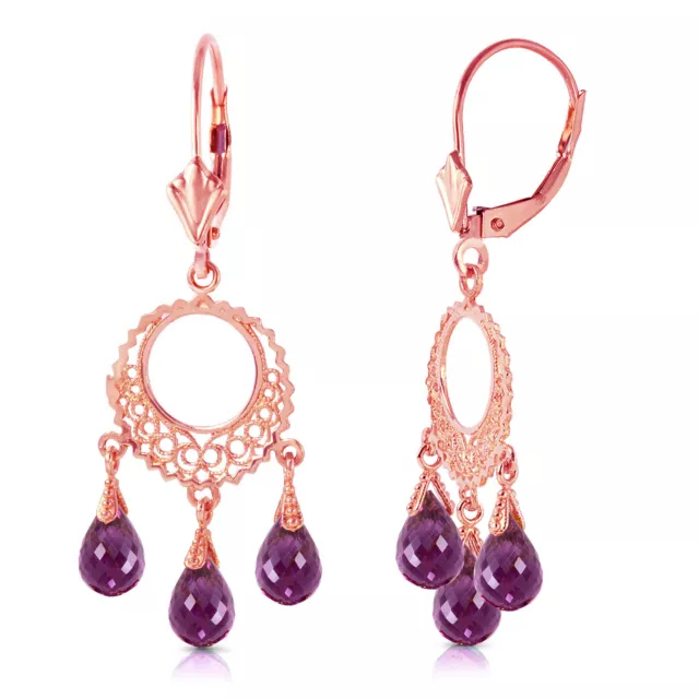 14K. Solid Gold Chandelier Earring With Amethysts