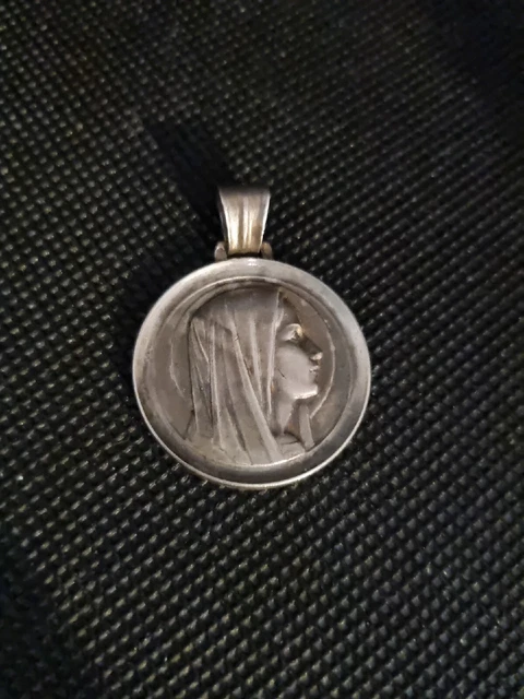 Pendentif Ancien La Vierge Marie En Argent Massif 925 Et Or 14K - Collier Mi-long, Bijou Religieux Vintage