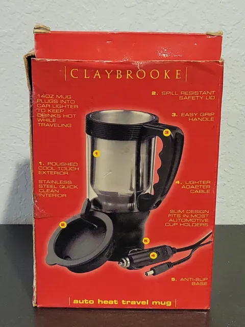 Claybrooke Auto Heated Travel Mug With Charger • New Open Box