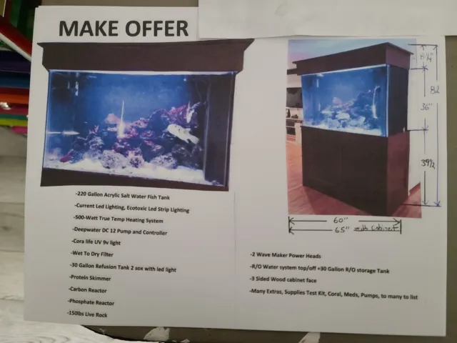 MAKE OFFER ON 220 Gal Acrylic Fish Tank complete aquarium saltwater set up
