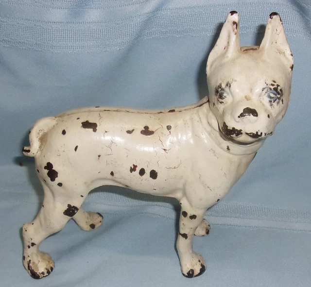***Antique Cast Iron Standing Boston Terrier Doorstop In White Paint-Hubley?***