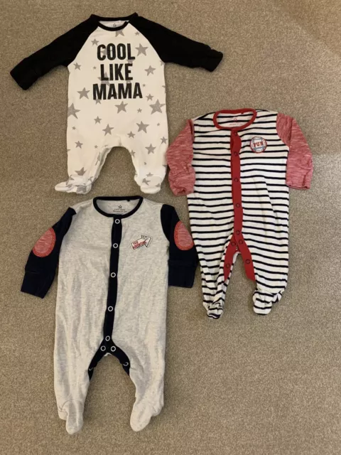 Bundle Of 3 Next Baby Boys Sleepsuits / Babygrows All In 1 Outfits Up To 1 Month