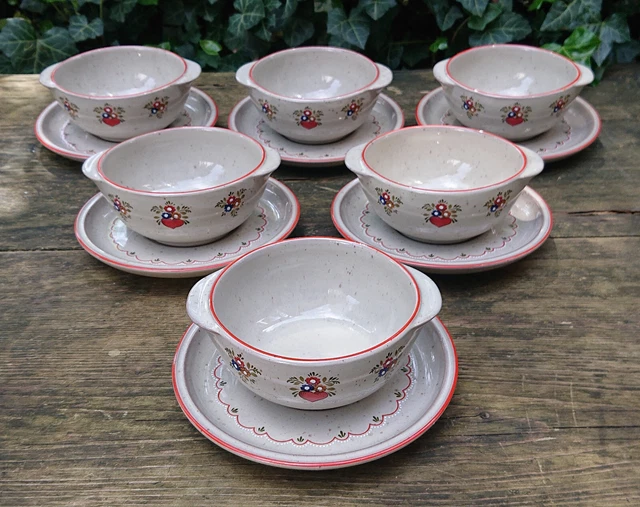 6x Pfalzkeramik Scodelle da Zuppa Ciotole Dessert Animale Motivo Floreale Cuore