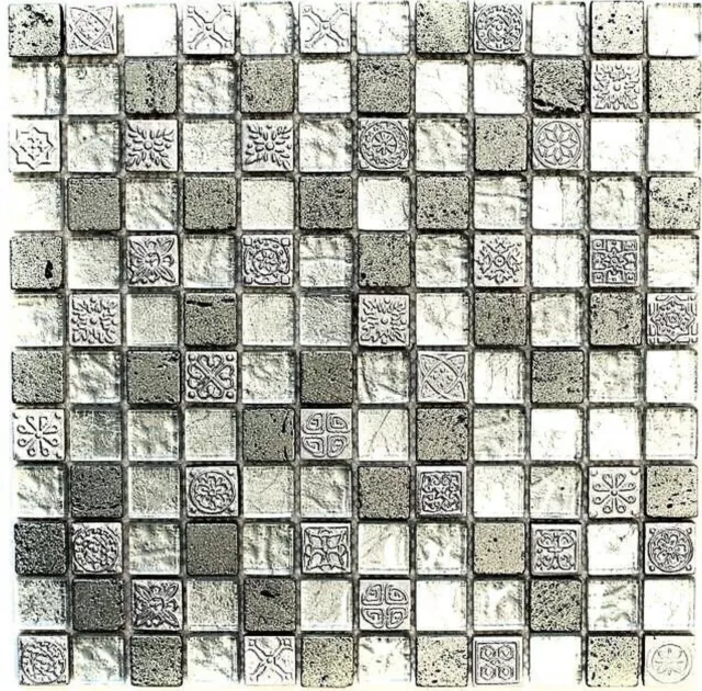 Kunststein Rustikal Mosaikfliese Glasmosaik Resin silber grau anthrazit Struktur