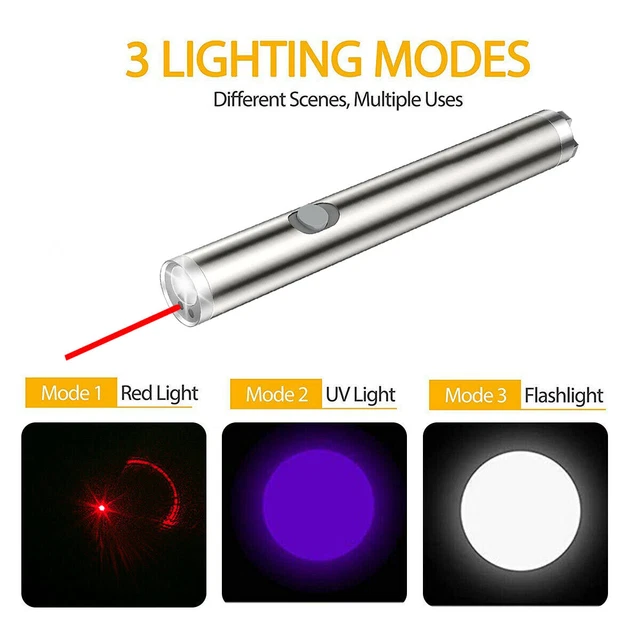 3-In-1 650nm Led Red Laser Pointer Pen Single Beam AA Mini UV Light Pet Cat Toys