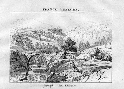 1840 - Pont Salvador Portugal Original Stahlstich engraving gravure grabado