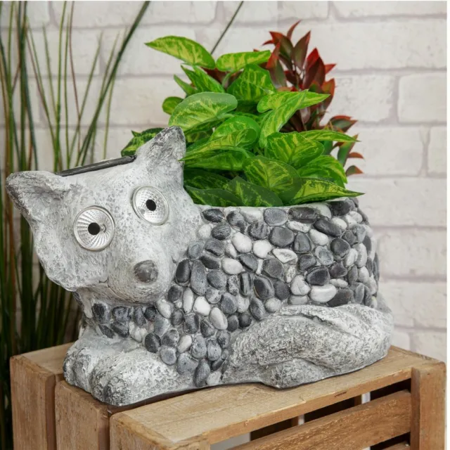 Delightful Pebble Effect Solar Eyes Fox Large Planter Plant Holder Pot Ornament