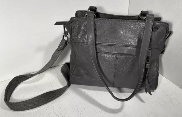 THE SAK Gray Pebble Leather Crossbody Double Handle Purse Handbag Shoulder Bag