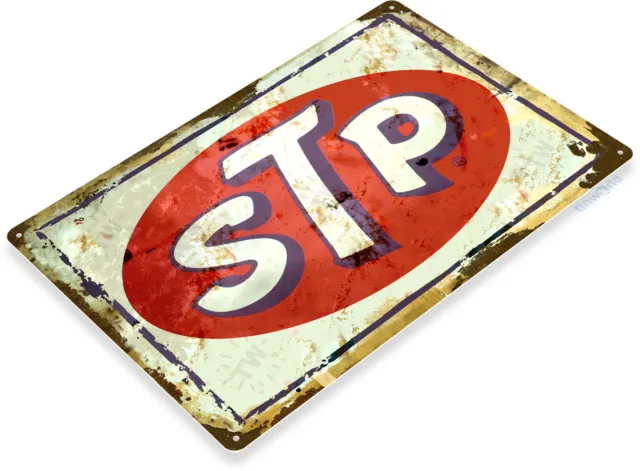 STP Motor Oil Logo Gas Station Garage Shop Retro White Wall Decor Metal Tin Sign