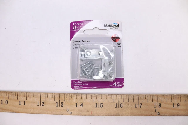 (4-Pk) National Hardware Corner Braces Zinc Plated Steel 1/2 x 3/8-In N113-795